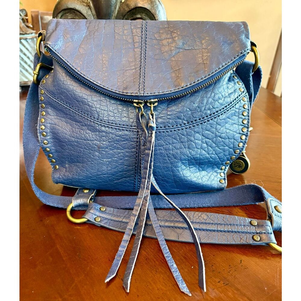 THE SAK - "Silverlake" Crossbody in Blue Pebbled Leather w/Studded Detailing - Picture 6 of 16